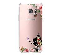 Evetane Coque Compatible avec Samsung Galaxy S7 Edge 360 intégrale Coque Avant arrière Resistant Fine Protection Solide Housse Etui Transparente Fée Papillon fleurale Motif Tendance
