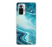 Evetane Coque Compatible avec Xiaomi Redmi Note 10 Pro 360 intégrale Coque Avant arrière Resistant Fine Protection Solide Housse Etui Transparente Bleu Nacré Marbre Motif Tendance