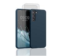 EVETANE Coque Galaxy S22+ Silicone liquide Bleu + 2 Vitres en Verre trempé Protection écran Antichocs