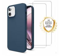 EVETANE Coque iPhone 11 Silicone liquide Bleu Marine + 2 Vitres en Verre trempé Protection écran Antichocs
