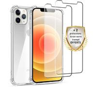 EVETANE Coque iPhone 12/12 Pro Antichoc Silicone + 2 Vitres en verre trempé