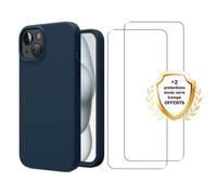 EVETANE Coque compatible Iphone 15 antichoc Bleu + 2 vitres