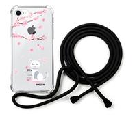 EVETANE Coque cordon compatible iPhone 7/8/ iPhone SE 2020/ 2022 - Modèle : Chat et Fleurs