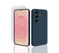 EVETANE Coque Galaxy S25 Silicone liquide Bleu + 2 Vitres en Verre trempé Protection écran Antichocs