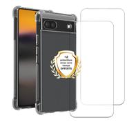 EVETANE Coque Google Pixel 6A Antichoc coins renforcés Silicone + 2 Vitres en verre trempé Protection écran