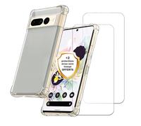 EVETANE Coque Google Pixel 7 Pro Antichoc coins renforces Silicone + 2 Vitres en verre trempe Protection ecran