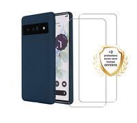 EVETANE Coque Google Pixel 7 Silicone Liquide Bleue Marine + 2 Vitres en verre trempé Protection écran