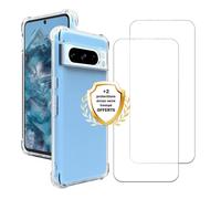 EVETANE Coque Google Pixel 8 Pro Antichoc coins renforcés Silicone + 2 Vitres en verre trempé Protection écran