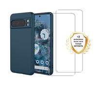 EVETANE Coque Google Pixel 8 Pro Silicone liquide Bleue + 2 Vitres en Verre trempé Protection écran Antichocs