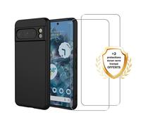 Coque Google Pixel 8 Pro Silicone Liquide Noire + 2 Vitres En Verre Trempé Protection Écran Antichocs Evetane