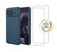 EVETANE Coque Google Pixel 8 Silicone liquide Bleue Marine + 2 Vitres en Verre trempe Protection ecran Antichocs