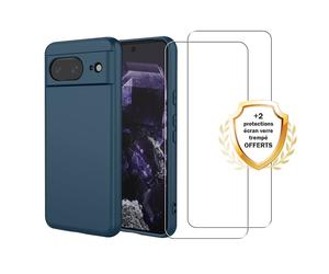 EVETANE Coque Google Pixel 8 Silicone liquide Bleue Marine + 2 Vitres en Verre trempe Protection ecran Antichocs