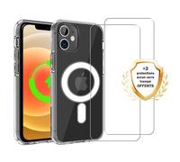 EVETANE Coque iPhone 12/12 Pro Transparente Compatible Magsafe + 2 Vitres Protection Ecran