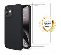 EVETANE Coque iPhone 12 Mini Silicone liquide Noire + 2 Vitres en Verre trempé Protection écran Antichocs