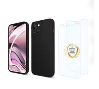 EVETANE Coque iPhone 13 Mini Silicone liquide Noire + 2 Vitres en Verre trempé Protection écran Antichocs