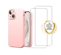 EVETANE Coque iPhone 13 Mini Silicone liquide Rose + 2 Vitres en Verre trempé Protection écran Antichocs