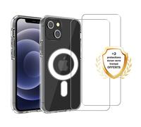 EVETANE Coque iPhone 13 Mini Transparente Compatible Magsafe + 2 Vitres Protection Ecran