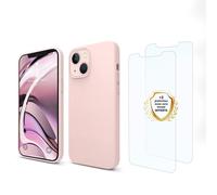 EVETANE Coque iPhone 13 Silicone liquide Rose + 2 Vitres en Verre trempé Protection écran Antichocs