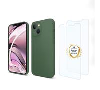 EVETANE Coque iPhone 13 Silicone liquide Vert Foret + 2 Vitres en Verre trempé Protection écran Antichocs