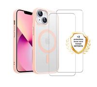 EVETANE Coque iPhone 13 Transparente Compatible Magsafe Contour Rose + 2 Vitres Protection ecran