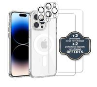 EVETANE Coque iPhone 14 Pro Antichoc compatible Magsafe + 2 Protections écran et 2 protections Objectif Caméra