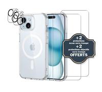 EVETANE Coque iPhone 15 Antichoc compatible Magsafe + 2 Protections écran et 2 protections Objectif Caméra