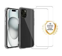 EVETANE Coque iPhone 15 Antichoc Silicone bords renforcés + 2 Vitres en verre trempé Protection écran
