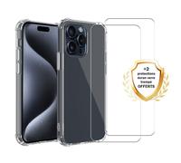 EVETANE Coque iPhone 15 Pro Antichoc Silicone bords renforcés + 2 Vitres en verre trempé Protection écran