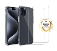 EVETANE Coque iPhone 15 Pro Max Antichoc Silicone bords renforcés + 2 Vitres en verre trempé Protection écran
