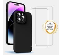 EVETANE Coque iPhone 15 Pro Silicone liquide Noire + 2 Vitres en Verre trempé Protection écran Antichocs