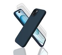 EVETANE Coque iPhone 15+ Silicone liquide Bleu + 2 Vitres en Verre trempé Protection écran Antichocs