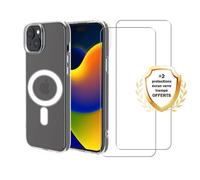 EVETANE Coque iPhone 15 Transparente Compatible Magsafe + 2 Vitres Protection Ecran