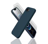 EVETANE Coque iPhone 16e Silicone liquide Bleu + 2 Vitres en Verre trempé Protection écran Antichocs