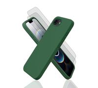 EVETANE Coque iPhone 16e Silicone liquide Vert Foret + 2 Vitres en Verre trempé Protection écran Antichocs
