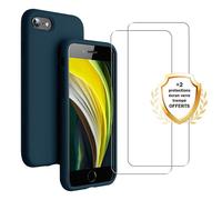 EVETANE Coque iPhone 7/8/SE 2020/2022 Silicone liquide Bleu Marine + 2 Vitres en Verre trempé Protection écran Antichocs