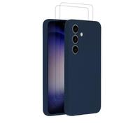 EVETANE Coque Samsung Galaxy S24 Silicone liquide Bleu Marine + 2 Vitres en Verre trempé Protection écran Antichocs