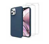 Coque iPhone 12/12 Pro Silicone Liquide Bleu Marine + 2 Vitres en Verre trempé Protection écran Antichocs