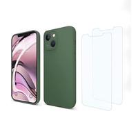 EVETANE Coque iPhone 13 Silicone liquide Vert Foret + 2 Vitres en Verre trempé Protection écran Antichocs