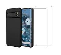 EVETANE Coque Google Pixel 8 Pro Silicone liquide Noire + 2 Vitres en Verre trempé Protection écran Antichocs