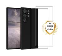 EVETANE Coque Samsung Galaxy S23 Ultra Silicone liquide Noire + 2 Vitres en Verre trempé Protection écran Antichocs