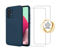 EVETANE Coque Samsung Galaxy A32 5G Silicone liquide Bleue Marine + 2 Vitres en Verre trempé Protection écran Antichocs