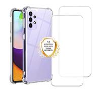 EVETANE Coque Samsung Galaxy A52/A52S Antichoc Silicone + 2 Vitres en verre trempé Protection écran