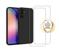 EVETANE Coque Samsung Galaxy A54 Silicone liquide Noire + 2 Vitres en Verre trempé Protection écran Antichocs