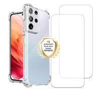 EVETANE Coque Samsung Galaxy S21 Ultra 5G Antichoc coins renforces Silicone + 2 Vitres en verre trempe Protection ecran