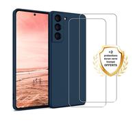 EVETANE Coque Samsung Galaxy S22 5G Silicone liquide Bleu Marine + 2 Vitres en Verre trempé Protection écran Antichocs