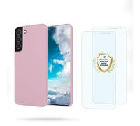 EVETANE Coque Samsung Galaxy S22 Rose Silicone liquide + 2 Vitres en Verre trempé Protection écran Antichocs