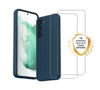 EVETANE Coque Samsung Galaxy S23 Silicone liquide Bleu Marine + 2 Vitres en Verre trempé Protection écran Antichocs