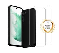 EVETANE Coque Samsung Galaxy S23 Silicone liquide Noire + 2 Vitres en Verre trempé Protection écran Antichocs