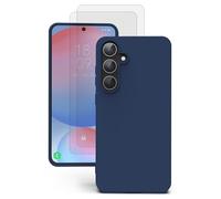 EVETANE Coque Samsung Galaxy S24 FE Silicone Liquide Bleue + 2 Vitres en Verre Trempé Protection écran