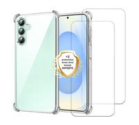 EVETANE Coque Samsung Galaxy S24FE Antichoc Silicone bords renforcés + 2 Vitres en verre trempé Protection écran